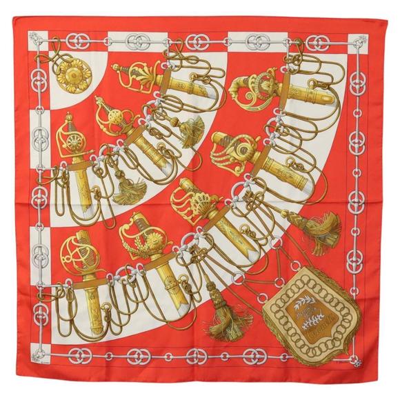 HERMES Carre 90 Scarf ""Cliquetis "" Silk Red Auth KD223 - Picture 1 of 14